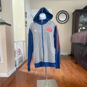 Knicks Addidas Men's Blue and Gray Zip-Up Hoodie